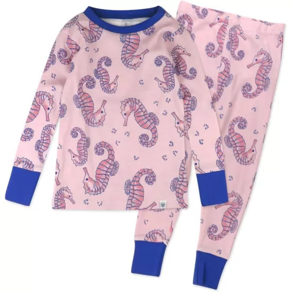 HonestBaby Multipack 2Piece Pajamas Sleepwear Pjs 100 Organic Cotton for Infant Baby and Toddler GirlsSea Horse