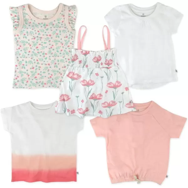 HonestBaby Multipack Short Sleeve TShirt Tee 100 Organic Cotton Infant Baby Toddler Little Kids Boys Girls Unisex5pack Strawberry Pink Floral