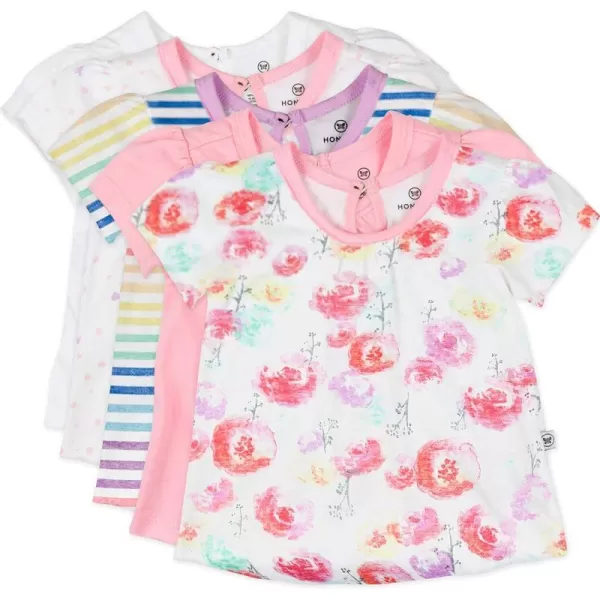 HonestBaby Multipack Short Sleeve TShirt Tee 100 Organic Cotton Infant Baby ToddlerLittle Kids Boys GirlsUnisexLegacy5pack Rose Blossom