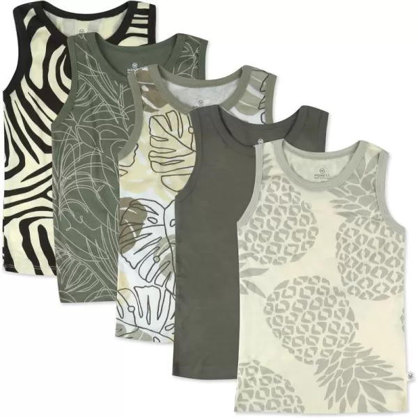HonestBaby Muscle Tee Sleeveless TShirt Multipack Organic Cotton for Infant Baby  Toddler Unisex Boys  Girls5pack Safari Brown
