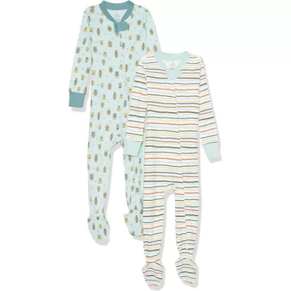 HonestBaby NonSlip Footed Pajamas OnePiece Sleeper Jumpsuit ZipFront 100 Organic Cotton Pjs for Baby Boys Legacy2pack Hand Drawn Stripe
