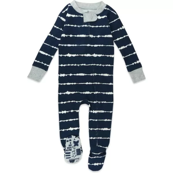 HonestBaby NonSlip Footed Pajamas OnePiece Sleeper Jumpsuit ZipFront 100 Organic Cotton Pjs for Baby Boys LegacyShibori Stripe Navy