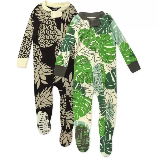 HonestBaby NonSlip Footed Pajamas OnePiece Sleeper Jumpsuit ZipFront Pjs 100 Organic Cotton for Baby Girls2pack Tropical Black Pineapple