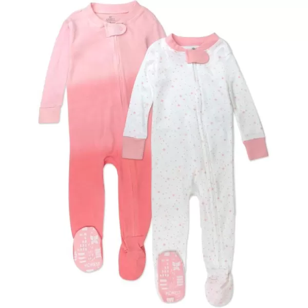 HonestBaby NonSlip Footed Pajamas OnePiece Sleeper Jumpsuit ZipFront Pjs 100 Organic Cotton for Baby Girls2pack Twinkle Star WhitePink