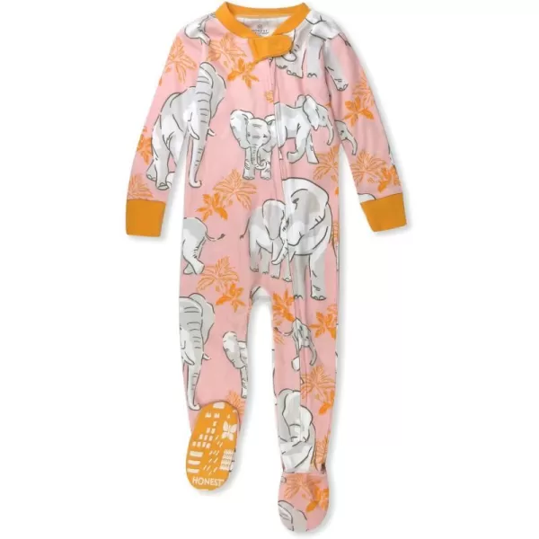 HonestBaby NonSlip Footed Pajamas OnePiece Sleeper Jumpsuit ZipFront Pjs 100 Organic Cotton for Baby GirlsBoumbi Pink Elephant