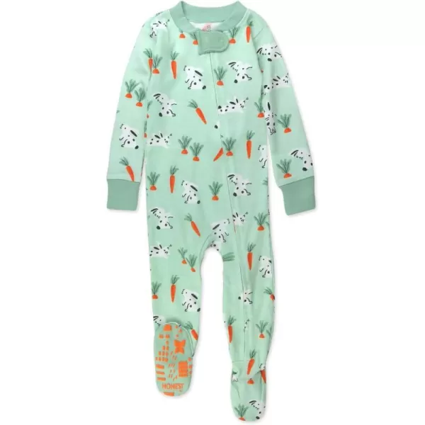 HonestBaby NonSlip Footed Pajamas OnePiece Sleeper Jumpsuit ZipFront Pjs 100 Organic Cotton for Baby GirlsDalmatian Bunny
