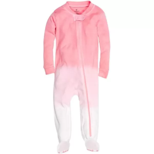 HonestBaby NonSlip Footed Pajamas OnePiece Sleeper Jumpsuit ZipFront Pjs 100 Organic Cotton for Baby GirlsDip Dye Pink