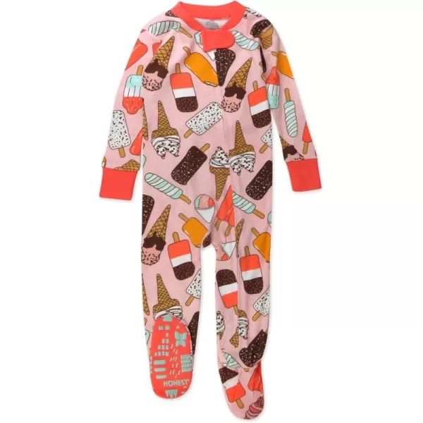 HonestBaby NonSlip Footed Pajamas OnePiece Sleeper Jumpsuit ZipFront Pjs 100 Organic Cotton for Baby GirlsIce Cream Rose