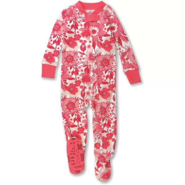 HonestBaby NonSlip Footed Pajamas OnePiece Sleeper Jumpsuit ZipFront Pjs 100 Organic Cotton for Baby GirlsJumbo English Garden