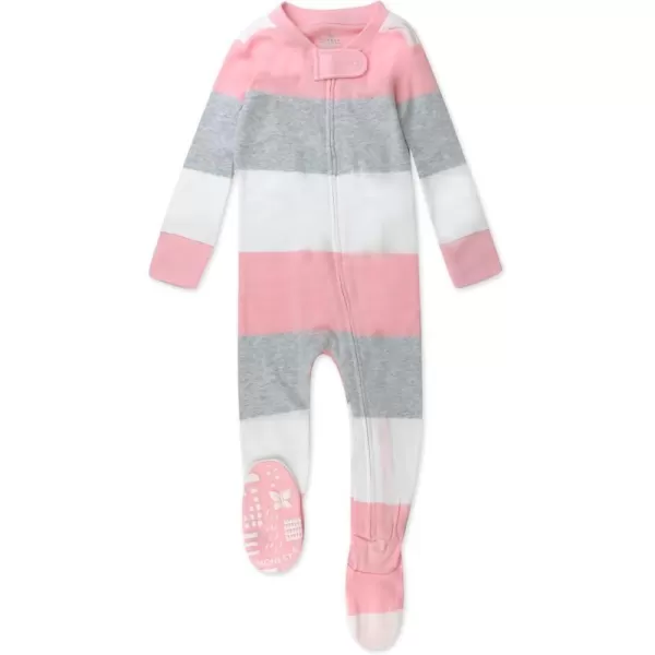 HonestBaby NonSlip Footed Pajamas OnePiece Sleeper Jumpsuit ZipFront Pjs 100 Organic Cotton for Baby GirlsJumbo Stripe Petal Pink
