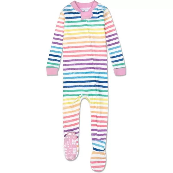 HonestBaby NonSlip Footed Pajamas OnePiece Sleeper Jumpsuit ZipFront Pjs 100 Organic Cotton for Baby GirlsRainbow Stripe
