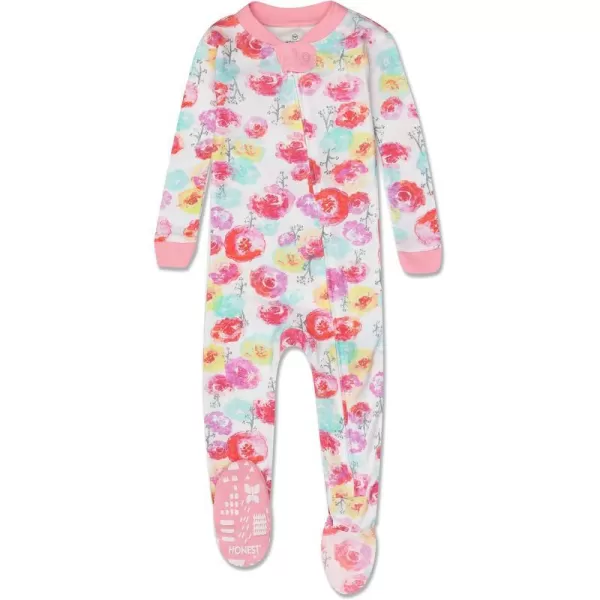 HonestBaby NonSlip Footed Pajamas OnePiece Sleeper Jumpsuit ZipFront Pjs 100 Organic Cotton for Baby GirlsRose Blossom