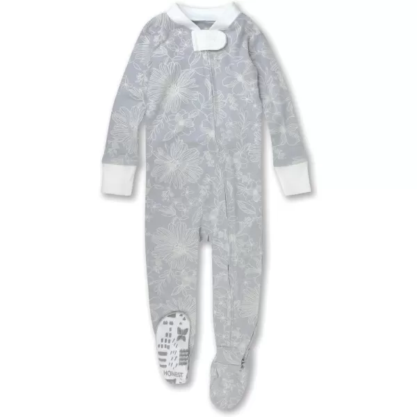 HonestBaby NonSlip Footed Pajamas OnePiece Sleeper Jumpsuit ZipFront Pjs 100 Organic Cotton for Baby GirlsSketchy Floral Gray