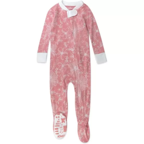 HonestBaby NonSlip Footed Pajamas OnePiece Sleeper Jumpsuit ZipFront Pjs 100 Organic Cotton for Baby GirlsSketchy Floral Pink