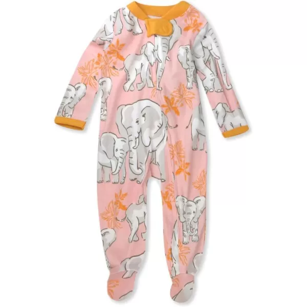 HonestBaby Sleep and Play Footed Pajamas OnePiece Sleeper Jumpsuit ZipFront Pjs 100 Organic Cotton for Baby Girls1 Boumbi Pink Elephant