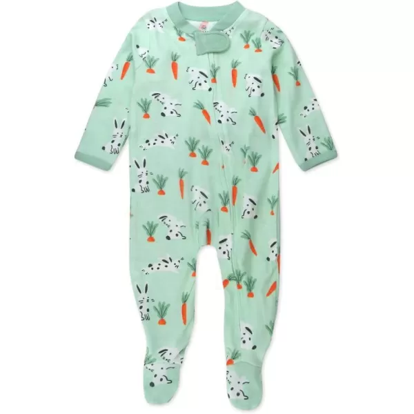 HonestBaby Sleep and Play Footed Pajamas OnePiece Sleeper Jumpsuit ZipFront Pjs 100 Organic Cotton for Baby Girls1 Dalmatian Bunny