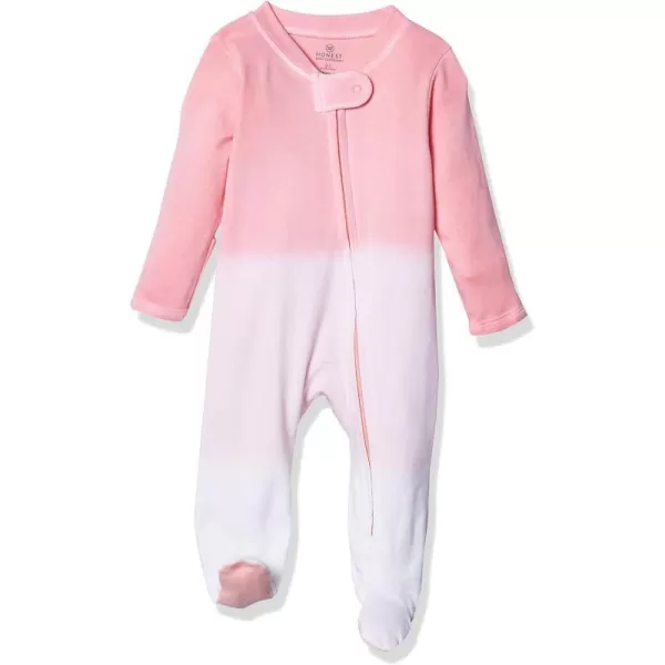 HonestBaby Sleep and Play Footed Pajamas OnePiece Sleeper Jumpsuit ZipFront Pjs 100 Organic Cotton for Baby Girls1 Dip Dye Pink