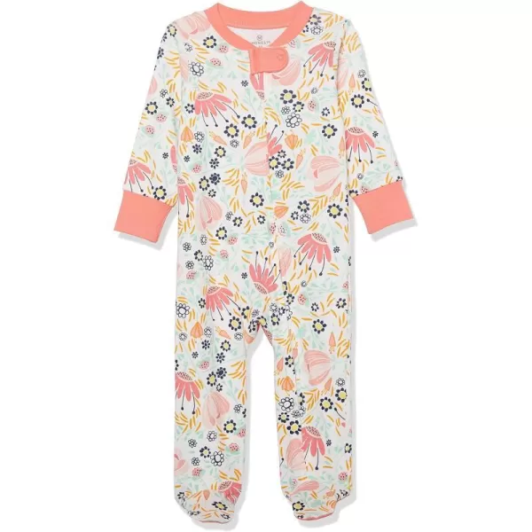 HonestBaby Sleep and Play Footed Pajamas OnePiece Sleeper Jumpsuit ZipFront Pjs 100 Organic Cotton for Baby Girls1 Flower Power