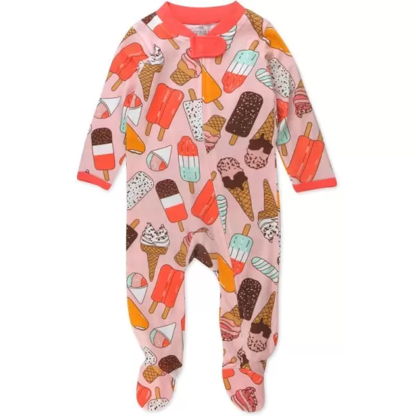 HonestBaby Sleep and Play Footed Pajamas OnePiece Sleeper Jumpsuit ZipFront Pjs 100 Organic Cotton for Baby Girls1 Ice Cream Rose