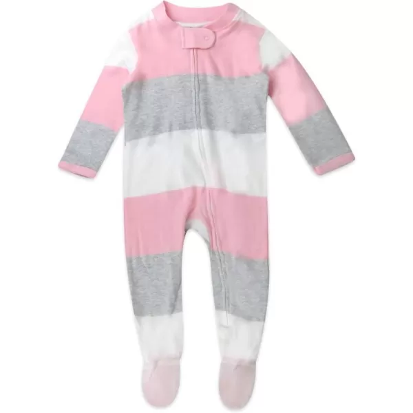 HonestBaby Sleep and Play Footed Pajamas OnePiece Sleeper Jumpsuit ZipFront Pjs 100 Organic Cotton for Baby Girls1 Jumbo Stripe Petal Pink
