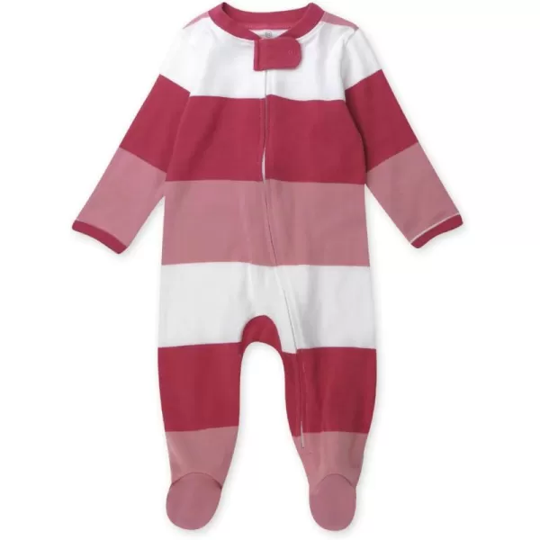 HonestBaby Sleep and Play Footed Pajamas OnePiece Sleeper Jumpsuit ZipFront Pjs 100 Organic Cotton for Baby Girls1 Jumbo Stripe Pink Rose