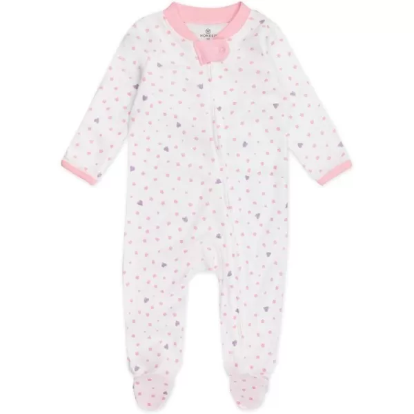 HonestBaby Sleep and Play Footed Pajamas OnePiece Sleeper Jumpsuit ZipFront Pjs 100 Organic Cotton for Baby Girls1 Love Dot