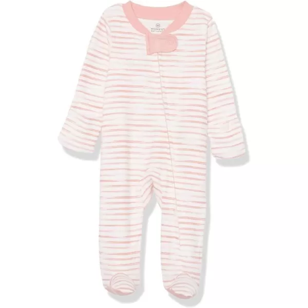 HonestBaby Sleep and Play Footed Pajamas OnePiece Sleeper Jumpsuit ZipFront Pjs 100 Organic Cotton for Baby Girls1 Nature Stripe Strawberry Cream