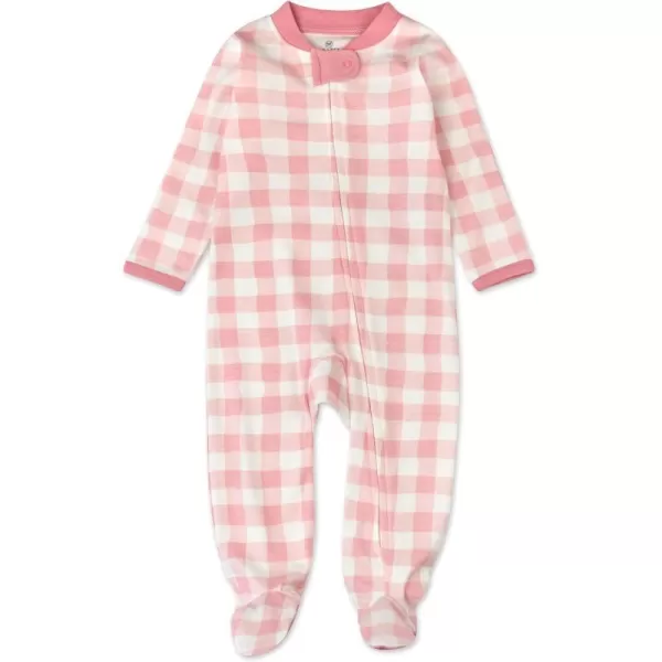 HonestBaby Sleep and Play Footed Pajamas OnePiece Sleeper Jumpsuit ZipFront Pjs 100 Organic Cotton for Baby Girls1 Pink Check