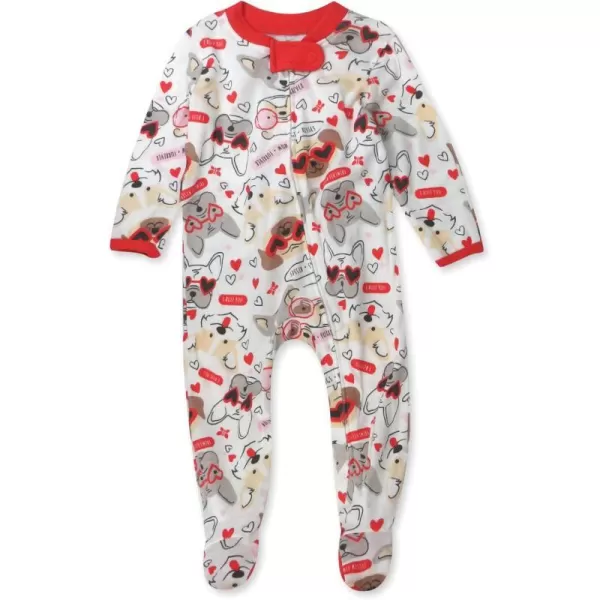 HonestBaby Sleep and Play Footed Pajamas OnePiece Sleeper Jumpsuit ZipFront Pjs 100 Organic Cotton for Baby Girls1 Pug Love