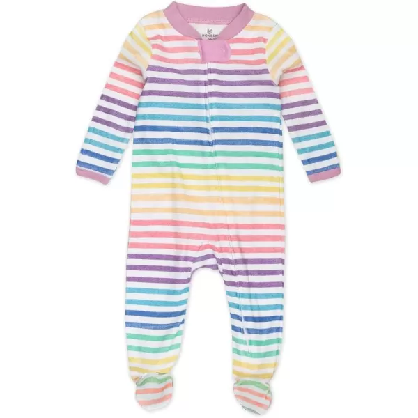 HonestBaby Sleep and Play Footed Pajamas OnePiece Sleeper Jumpsuit ZipFront Pjs 100 Organic Cotton for Baby Girls1 Rainbow Stripe