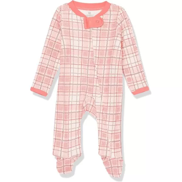 HonestBaby Sleep and Play Footed Pajamas OnePiece Sleeper Jumpsuit ZipFront Pjs 100 Organic Cotton for Baby Girls1 Romantic Plaid