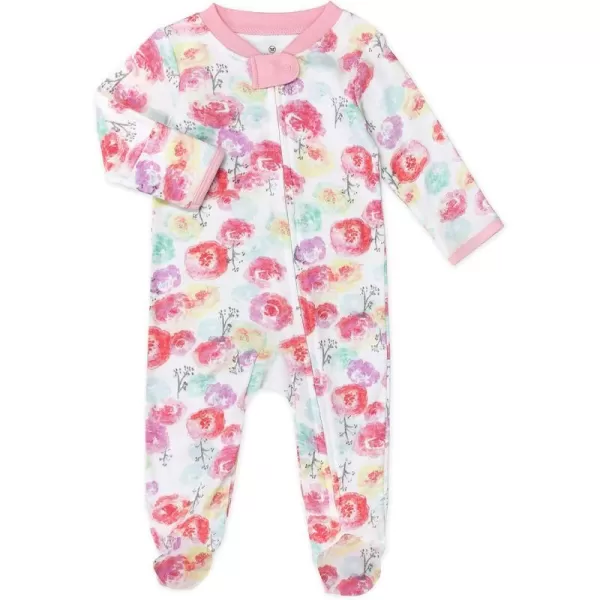 HonestBaby Sleep and Play Footed Pajamas OnePiece Sleeper Jumpsuit ZipFront Pjs 100 Organic Cotton for Baby Girls1 Rose Blossom