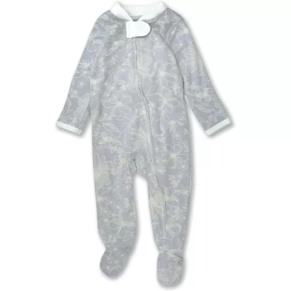 HonestBaby Sleep and Play Footed Pajamas OnePiece Sleeper Jumpsuit ZipFront Pjs 100 Organic Cotton for Baby Girls1 Sketchy Floral Gray