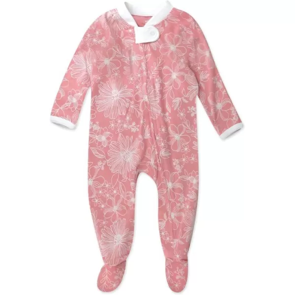 HonestBaby Sleep and Play Footed Pajamas OnePiece Sleeper Jumpsuit ZipFront Pjs 100 Organic Cotton for Baby Girls1 Sketchy Floral Pink