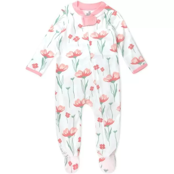 HonestBaby Sleep and Play Footed Pajamas OnePiece Sleeper Jumpsuit ZipFront Pjs 100 Organic Cotton for Baby Girls1 Strawberry Pink Floral