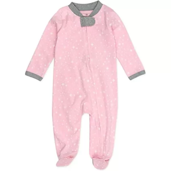 HonestBaby Sleep and Play Footed Pajamas OnePiece Sleeper Jumpsuit ZipFront Pjs 100 Organic Cotton for Baby Girls1 Twinkle Star Pink
