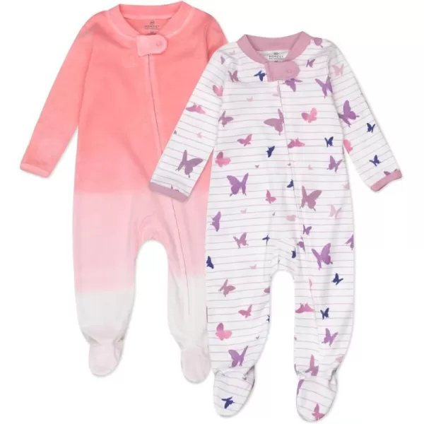 HonestBaby Sleep and Play Footed Pajamas OnePiece Sleeper Jumpsuit ZipFront Pjs 100 Organic Cotton for Baby Girls2 Butterfly