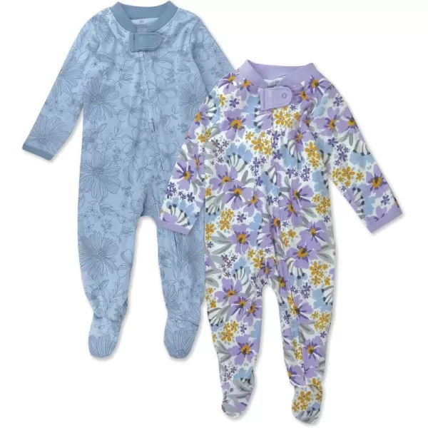 HonestBaby Sleep and Play Footed Pajamas OnePiece Sleeper Jumpsuit ZipFront Pjs 100 Organic Cotton for Baby Girls2 Jumbo Floral Lilac