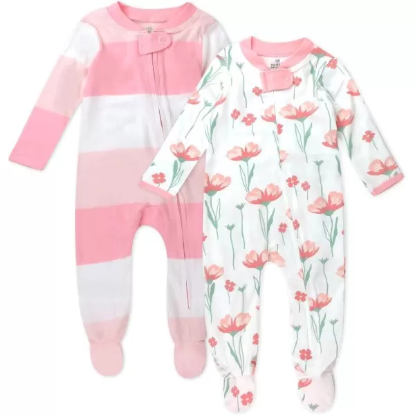 HonestBaby Sleep and Play Footed Pajamas OnePiece Sleeper Jumpsuit ZipFront Pjs 100 Organic Cotton for Baby Girls2 Jumbo Ombre Stripe Strawberry Cream