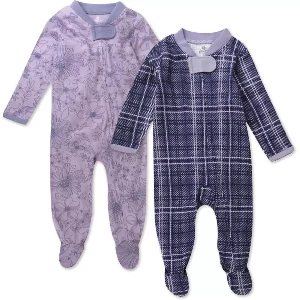 HonestBaby Sleep and Play Footed Pajamas OnePiece Sleeper Jumpsuit ZipFront Pjs 100 Organic Cotton for Baby Girls2 Purple Plaid