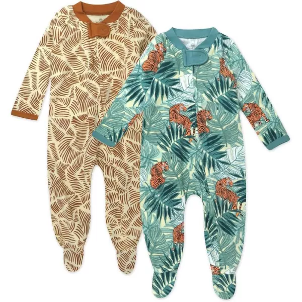 HonestBaby Sleep and Play Footed Pajamas OnePiece Sleeper Jumpsuit ZipFront Pjs 100 Organic Cotton for Baby Girls2 Tiger Time