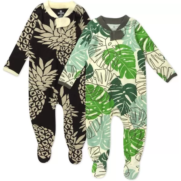 HonestBaby Sleep and Play Footed Pajamas OnePiece Sleeper Jumpsuit ZipFront Pjs 100 Organic Cotton for Baby Girls2 Tropical Black Pineapple