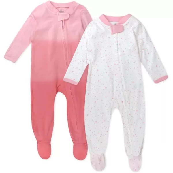 HonestBaby Sleep and Play Footed Pajamas OnePiece Sleeper Jumpsuit ZipFront Pjs 100 Organic Cotton for Baby Girls2 Twinkle Star WhitePink