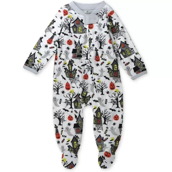 HonestBaby Sleep and Play Footed Pajamas OnePiece Sleeper Jumpsuit Zipfront PJs Organic Cotton for Baby Boys Unisex1 Haunted House