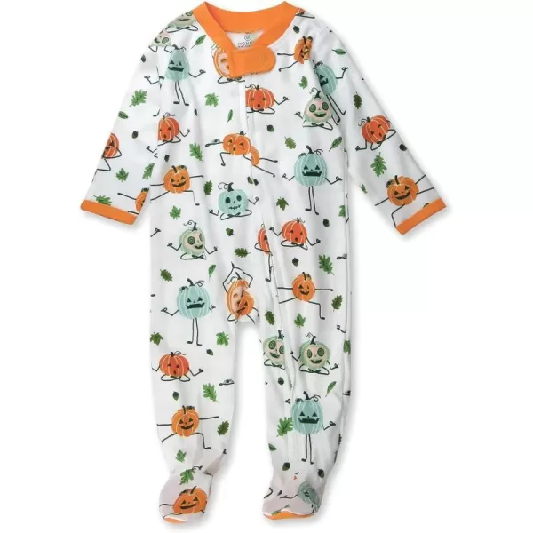 HonestBaby Sleep and Play Footed Pajamas OnePiece Sleeper Jumpsuit Zipfront PJs Organic Cotton for Baby Boys Unisex1 Pumpkin Posin