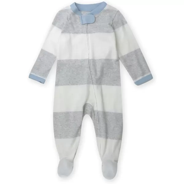 HonestBaby Sleep and Play Footed Pajamas OnePiece Sleeper Jumpsuit Zipfront PJs Organic Cotton for Baby Boys Unisex1 Rugby Stripe Light Heather Gray