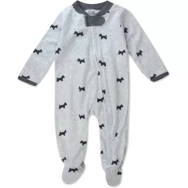 HonestBaby Sleep and Play Footed Pajamas OnePiece Sleeper Jumpsuit Zipfront PJs Organic Cotton for Baby Boys Unisex1 Scotty Dog Light Heather Grey