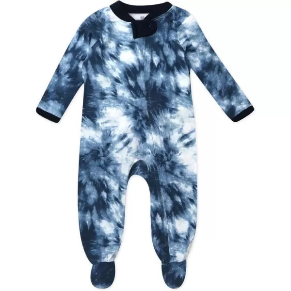 HonestBaby Sleep and Play Footed Pajamas OnePiece Sleeper Jumpsuit Zipfront PJs Organic Cotton for Baby Boys Unisex1 Tie Dye Blues