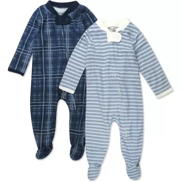 HonestBaby Sleep and Play Footed Pajamas OnePiece Sleeper Jumpsuit Zipfront PJs Organic Cotton for Baby Boys Unisex2 Blue Plaid