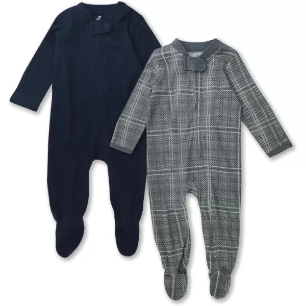 HonestBaby Sleep and Play Footed Pajamas OnePiece Sleeper Jumpsuit Zipfront PJs Organic Cotton for Baby Boys Unisex2 Grey Plaid
